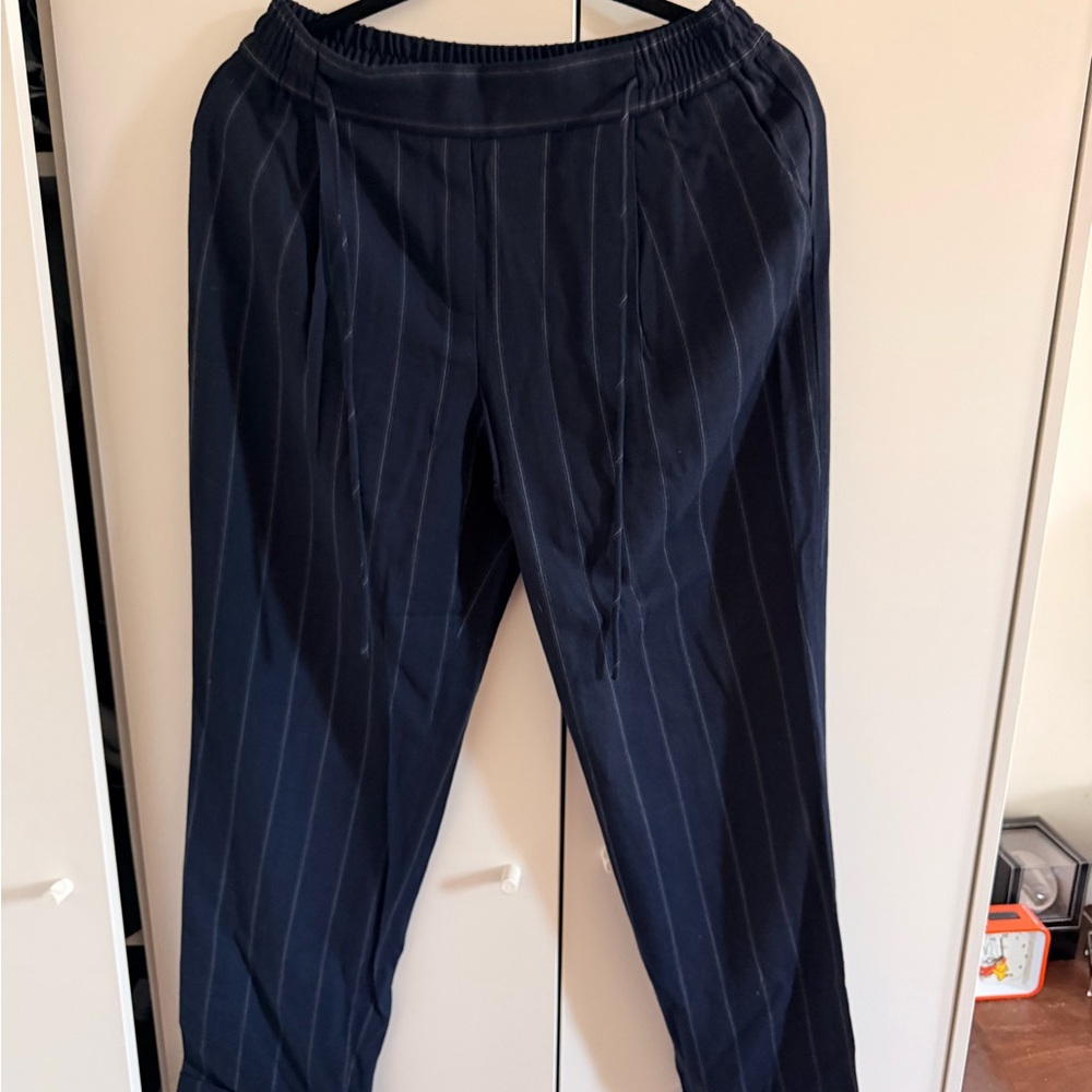 Massimo Dutti Navy Pinstripe Drawstring Trousers